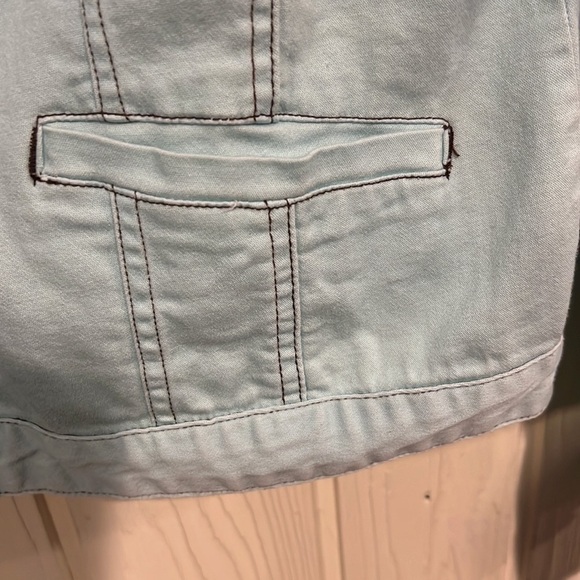 Jean Jacket Style Turquoise Brown  stitching Silver buttons  size large - Picture 4 of 10